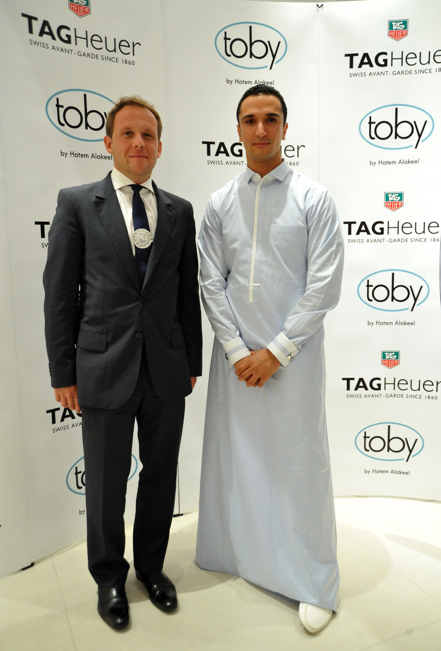 Kolia Neveux- Area Manager at TAG Heuer with Hatem Alakeel- designer of the Toby line of thobes